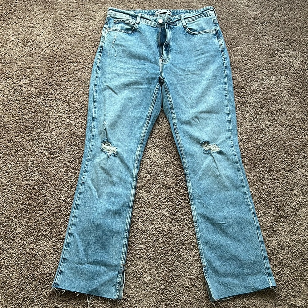 Zara ripped high rise Z1975 straight leg with splits at the side jeans
